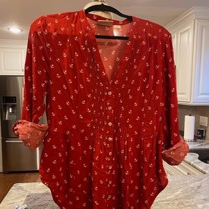 Anthropologie Maeve red blouse with white anchor design